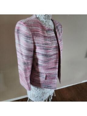 Kasper Pink White Gray Tweed Collarless Blazer Jacket – Size 12